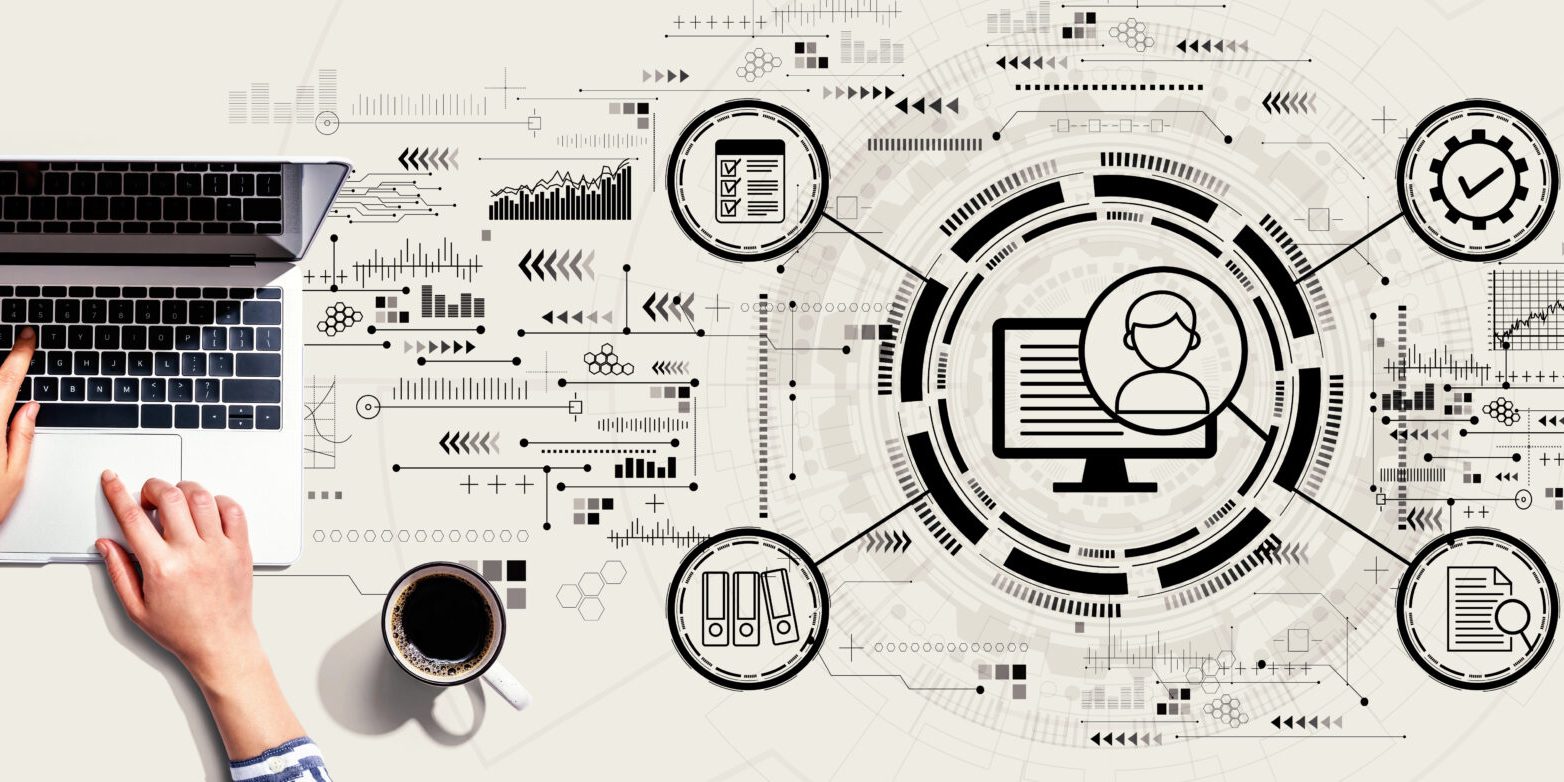 Document management system concept with person using a laptop computer