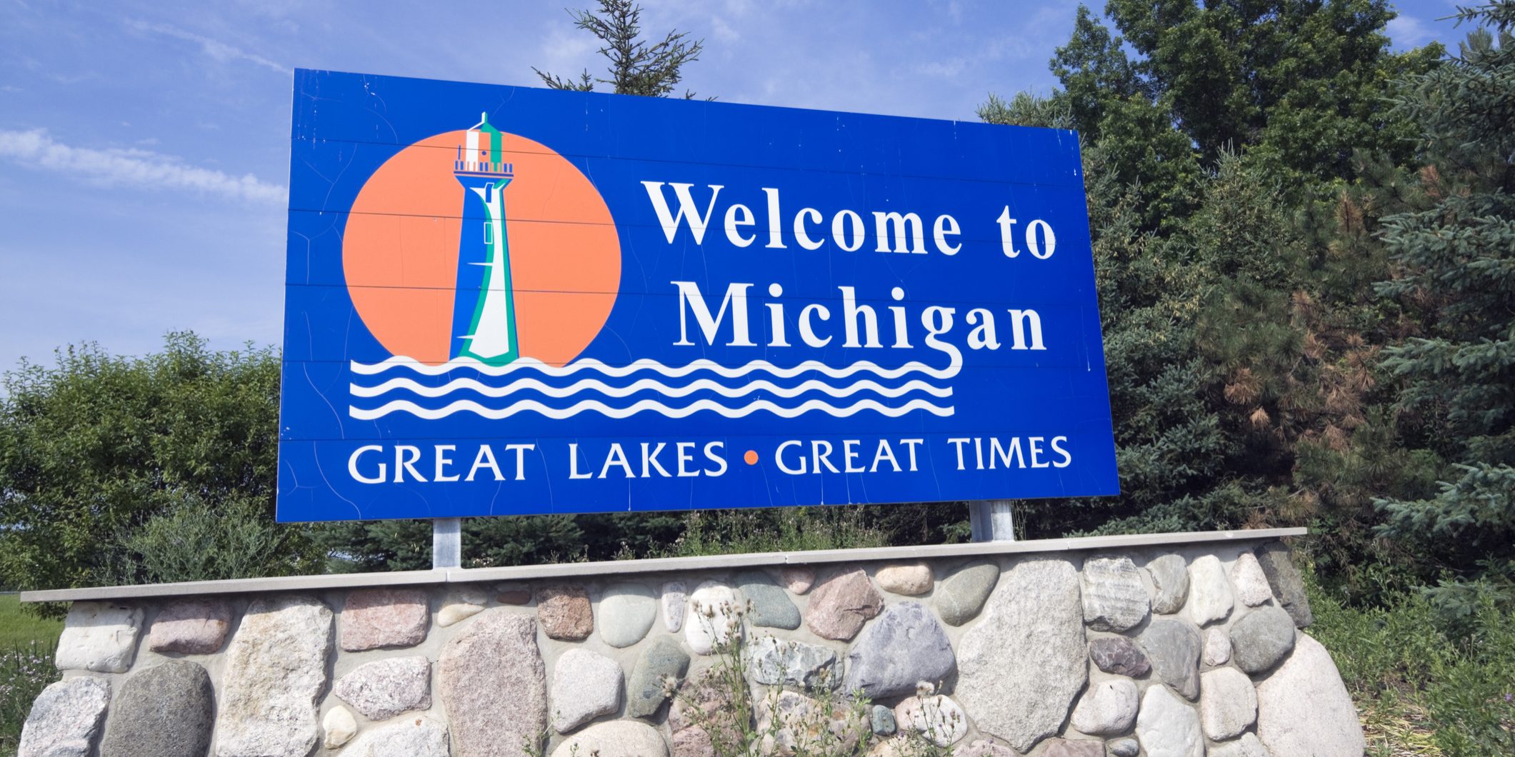 Michigan Welcome Sign - summer time.